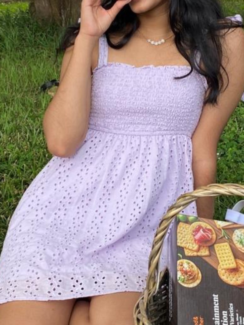 Hollister Lavender Eyelet Tie Strap Mini Dress Women's XXS Short Cottagecore
